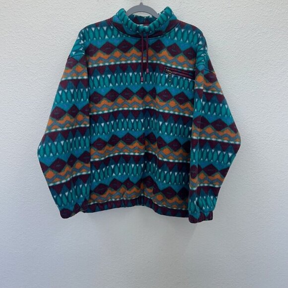 American Sportif Geometic Pattern Mock Neck Fleece Pullover Sweatshirt sz Large - Picture 1 of 4